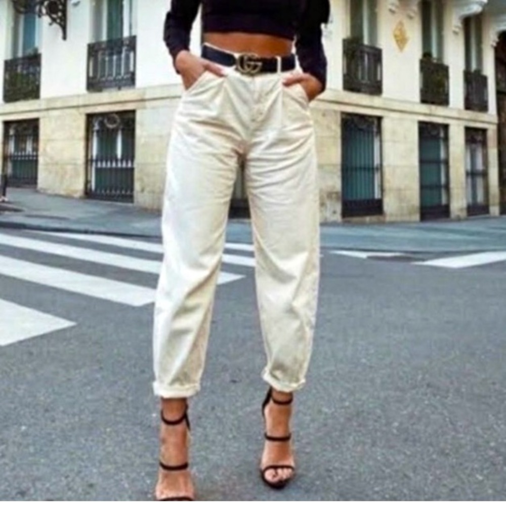 ZARA Paper Bag Barrel Pants in Cream Denim - Picture 12 of 12